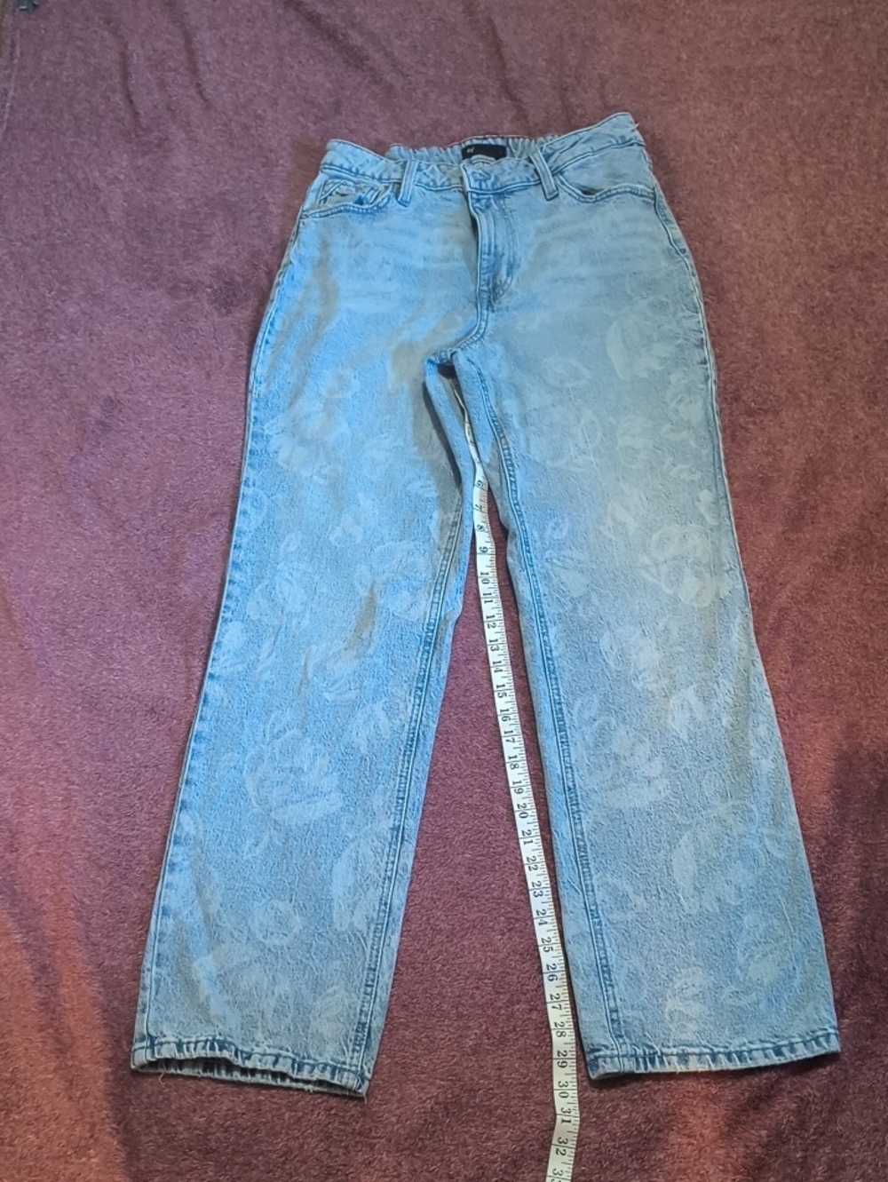 Maurices Light Blue Floral-Textured Straight Leg Jeans